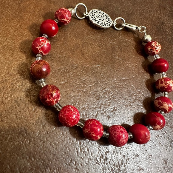 Handmade Red Sea Sidment Jasper Beaded Bracelet - Picture 3 of 5